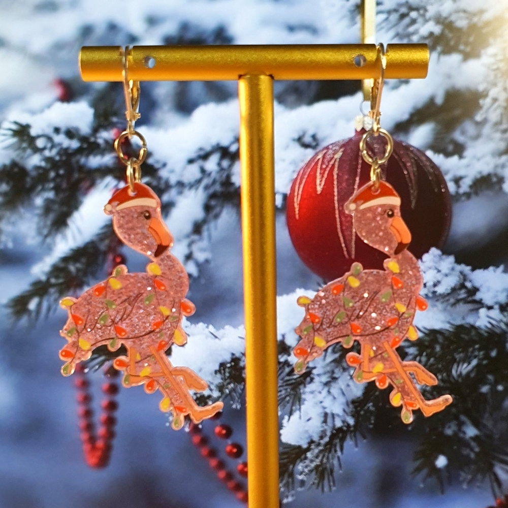 Christmas Flamingo Lightweight Acrylic Earings